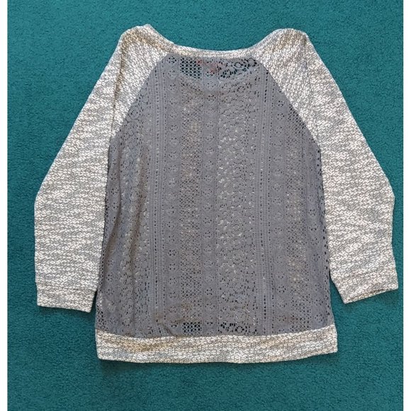 Hot Kiss Womens Long Sleeve Top Gray White Medium Knit Lace Back Sweater Size M - Picture 6 of 6